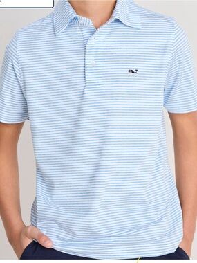 Vineyard Vines Performance Light Blue & White Striped Polo